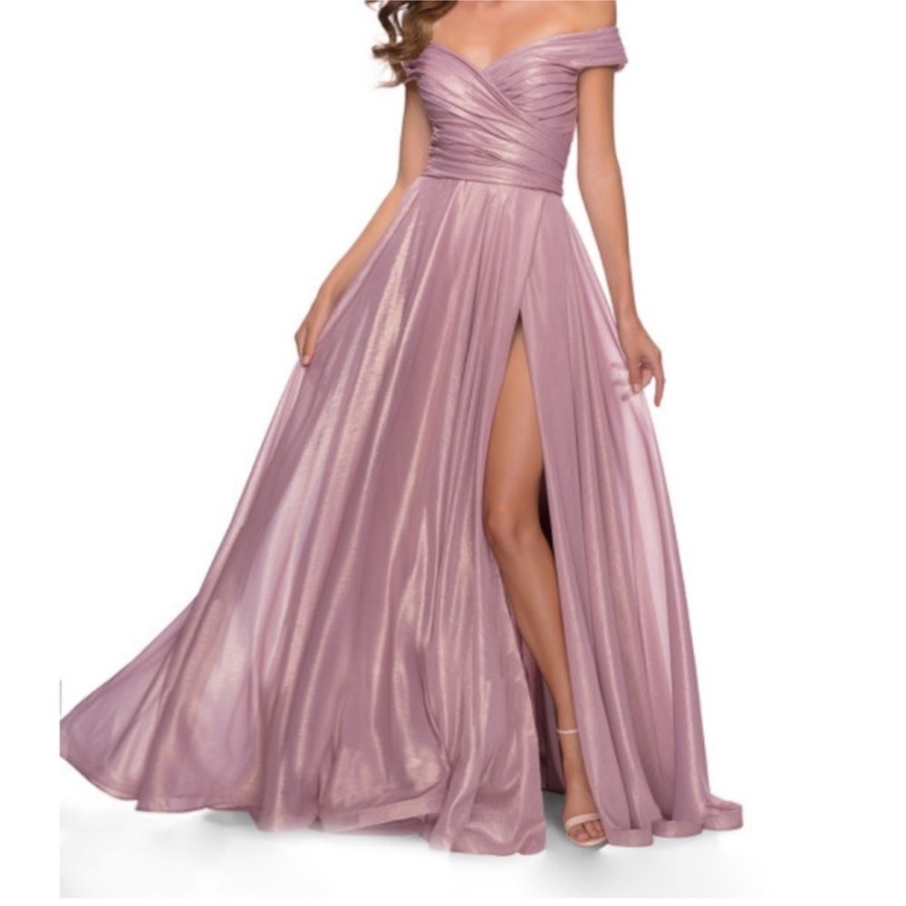 La Femme 29172 Pink Metallic Off The Shoulder Gown 12
